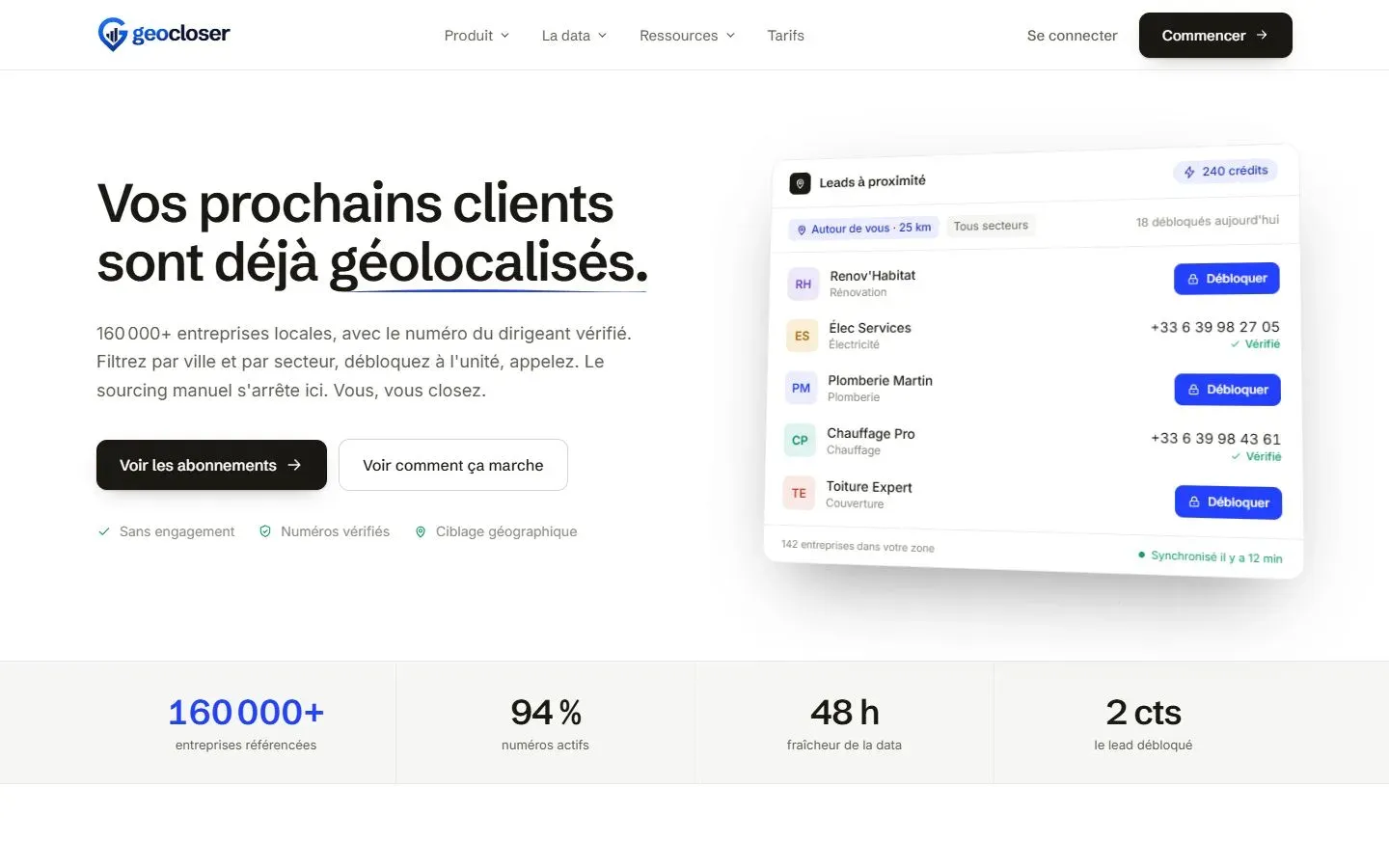 Page d'accueil de GeoCloser